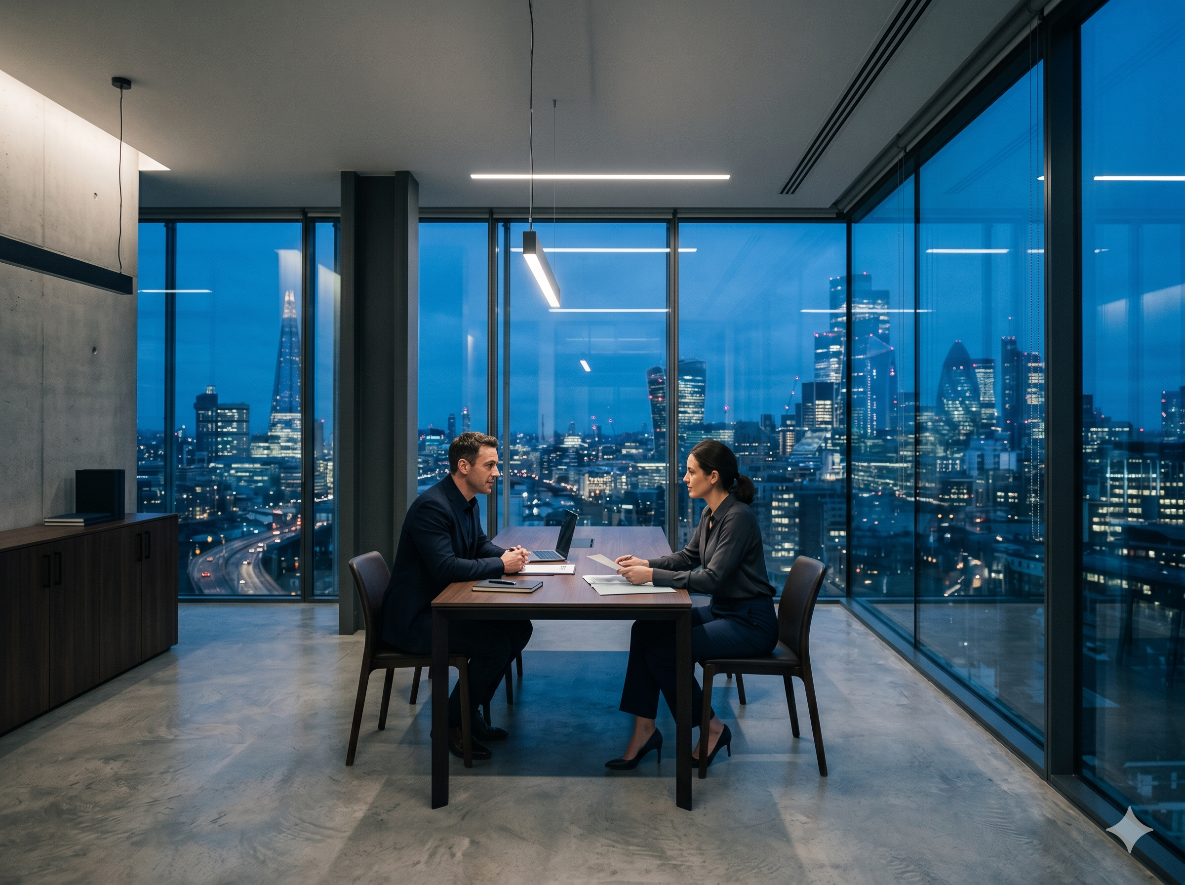 Modern consulting office overlooking the city skyline